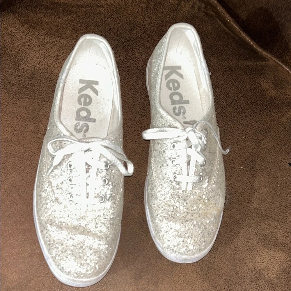 Keds Women's Sparkle Lace-Up Sneakers in Ivory Glitter